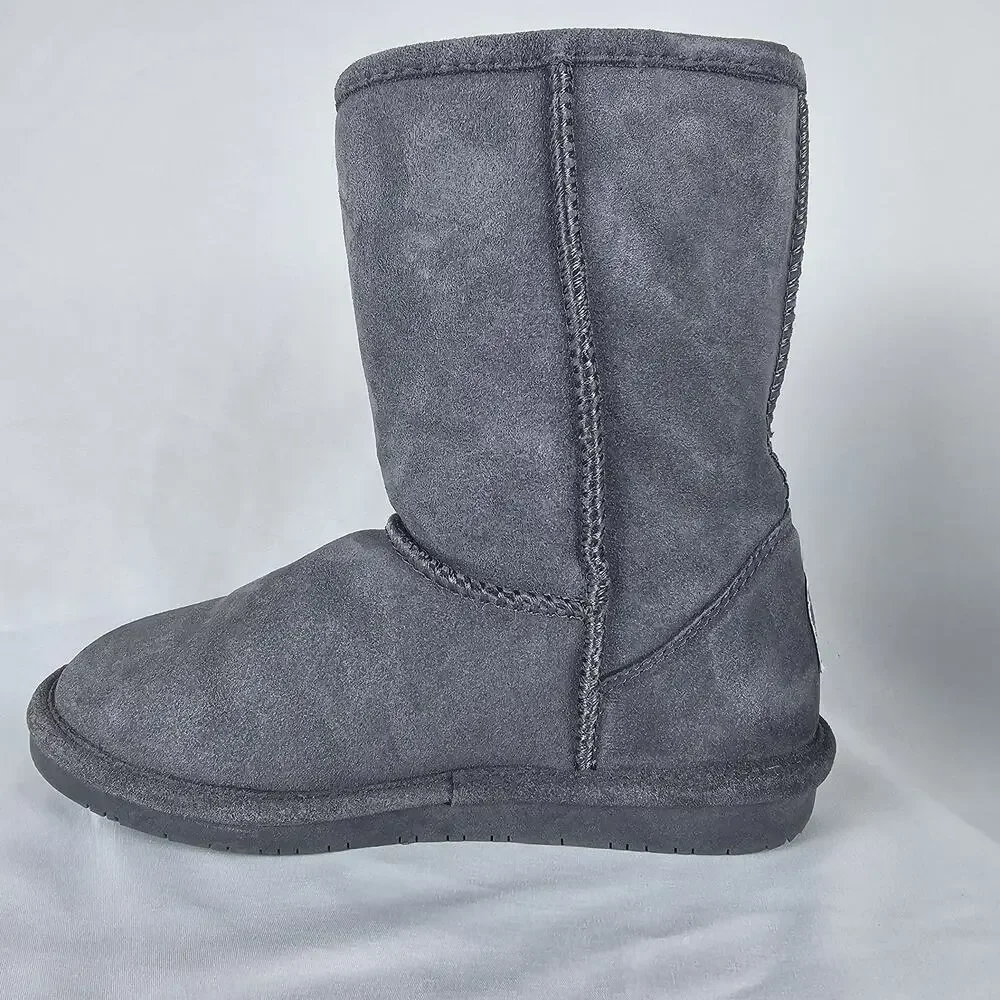Bearpaw Emma Short Suede Winter Boots Gray Women’s Size 7 Sheepskin Lined